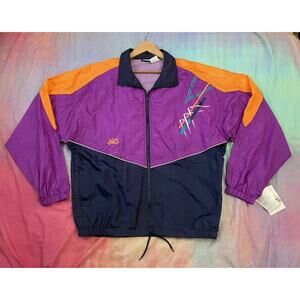 Vintage NWT 90s ASICS 3M Purple Orange windbreaker jacket Running Deadstock Sz L